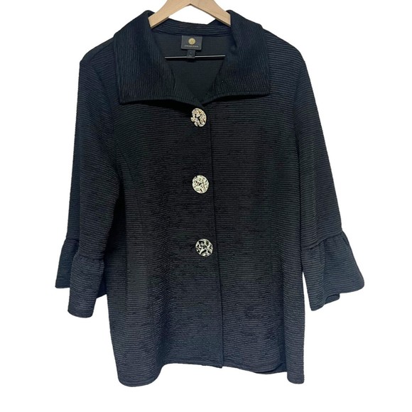 JM Collection Womens Textured Bell Sleeve Jacket Size L Black Career Workwear - Picture 2 of 9